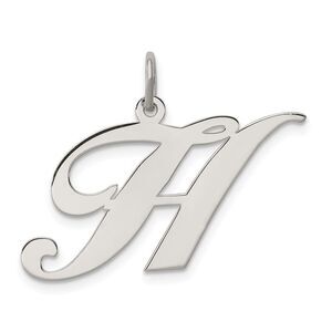 Sterling Silver, Ella Collection, LG Fancy Script Initial H Pendant